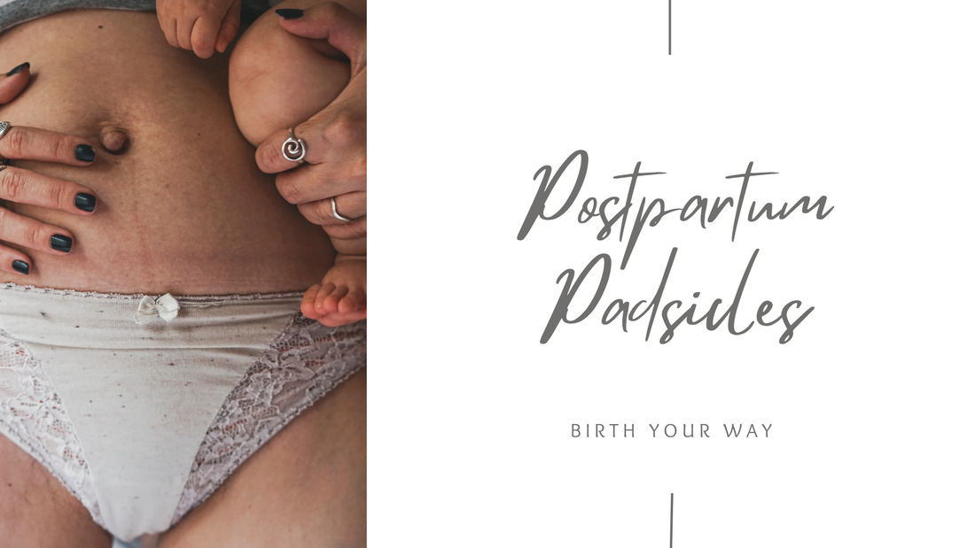 Graphic iwth a picture of a postpartum person in their undies holding their newborn.